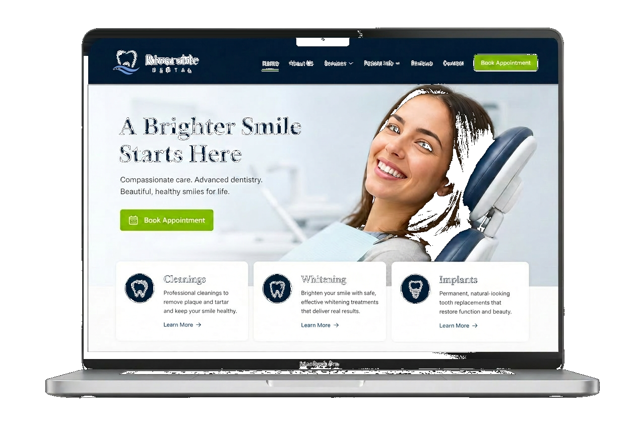 Example small business website built by QuickClick Pros, shown on a laptop.